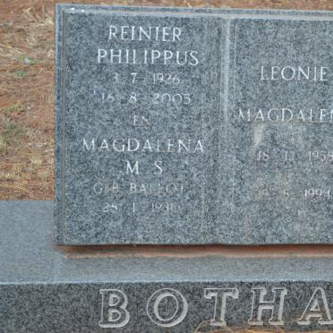 BOTHA Reinier Philippus 1926-2005 & Magdalena M.S. BALLOT 1930- :: BOTHA Leonie Magdalena 1958-1994