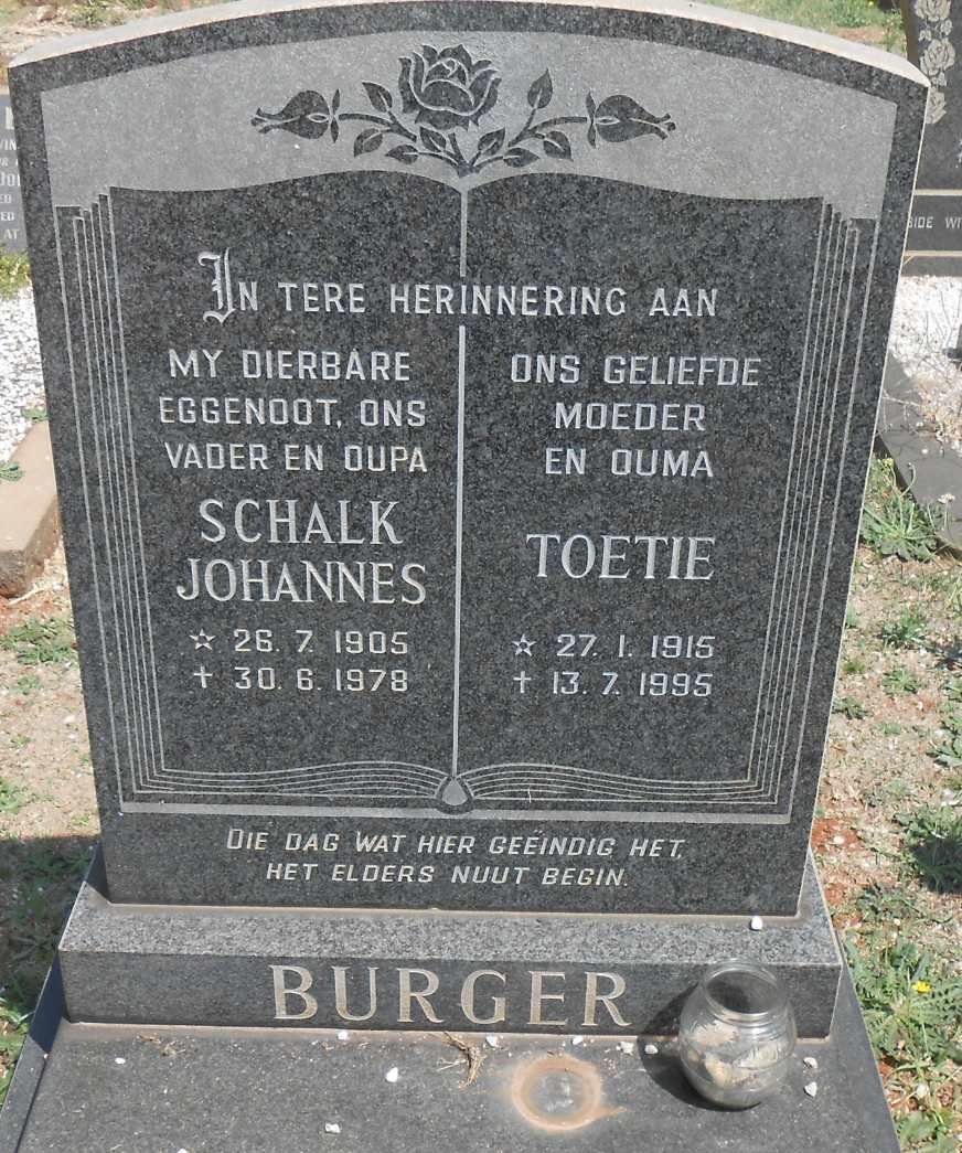 BURGER Schalk Johannes 1905-1978 &amp; Toetie 1915-1995