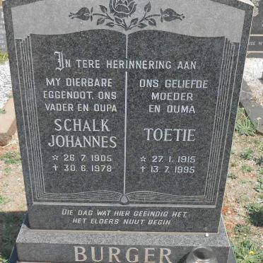 BURGER Schalk Johannes 1905-1978 &amp; Toetie 1915-1995