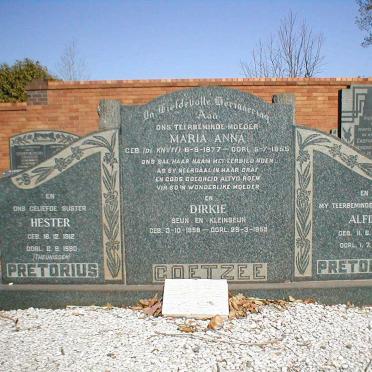 COETZEE Maria Anna 1877-1955 :: PRETORIUS Alfie 1920-1971 &amp; Hester THEUNISSEN 1912-1980 :: COETZEE Dirkie 1958-1959