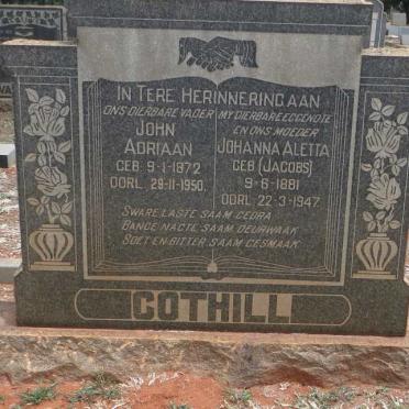 COTHILL John Adriaan 1872-1950 &amp; Johanna Aletta JACOBS 1881-1947