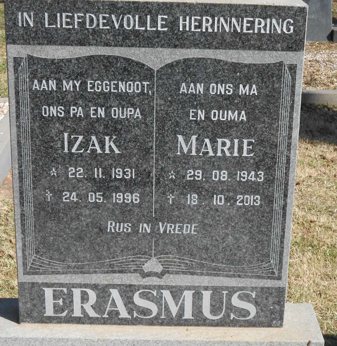 ERASMUS Izak 1931-1996 &amp; Marie 1943-2013