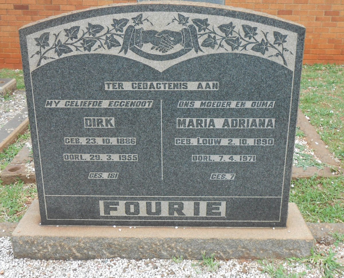 FOURIE Dirk 1886-1955 &amp; Maria Adriana LOUW 1890-1971