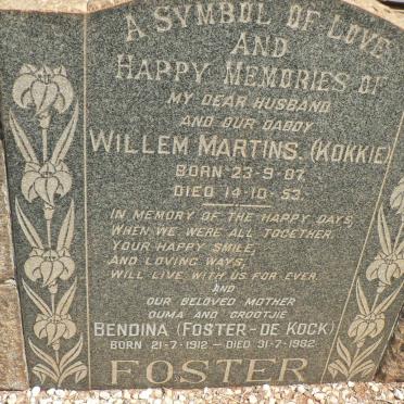 FOSTER Willem Martins 1907-1953 &amp; Bendina DE KOCK 1912-1982