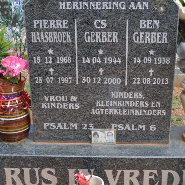 GERBER Barend Johannes 1938-2013 &amp; Christien Sofia 1944-2000 :: HAASBROEK Pierre 1968-1997