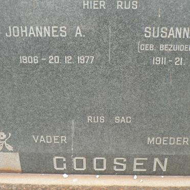 GOOSEN Johannes A. 1906-1977 &amp; Susanna C. BEZUIDENHOUT 1911-1987