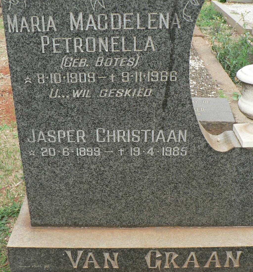 GRAAN Jasper Christiaan, van 1899-1985 &amp; Maria Magdelena Petronella BOTES 1909-1966