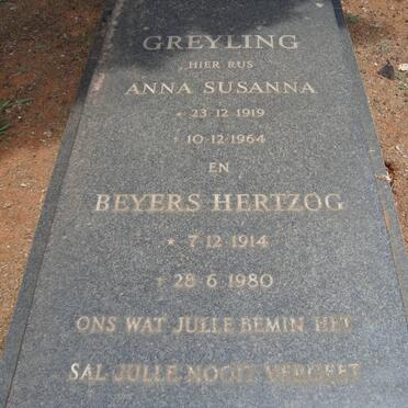 GREYLING Beyers Hertzog 1914-1980 &amp; Anna Susanna 1919-1964