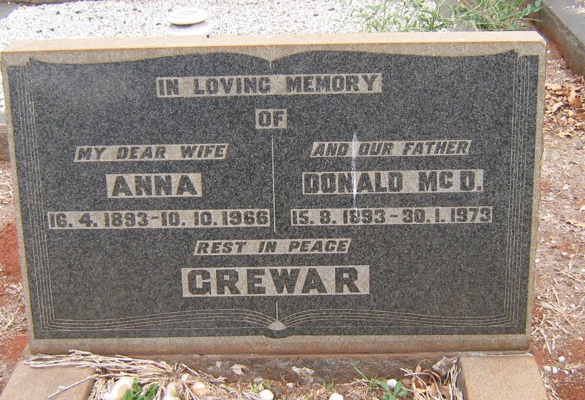 GREWAR Donald Mc D. 1893-1973 &amp; Anna 1893-1966
