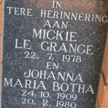 GRANGE Mickie, le -1978 :: BOTHA Johanna Maria 1909-1980