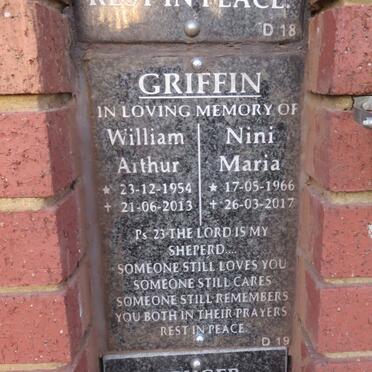 GRIFFIN William Arthur 1954-2013 &amp; Nini Maria 1966-2017