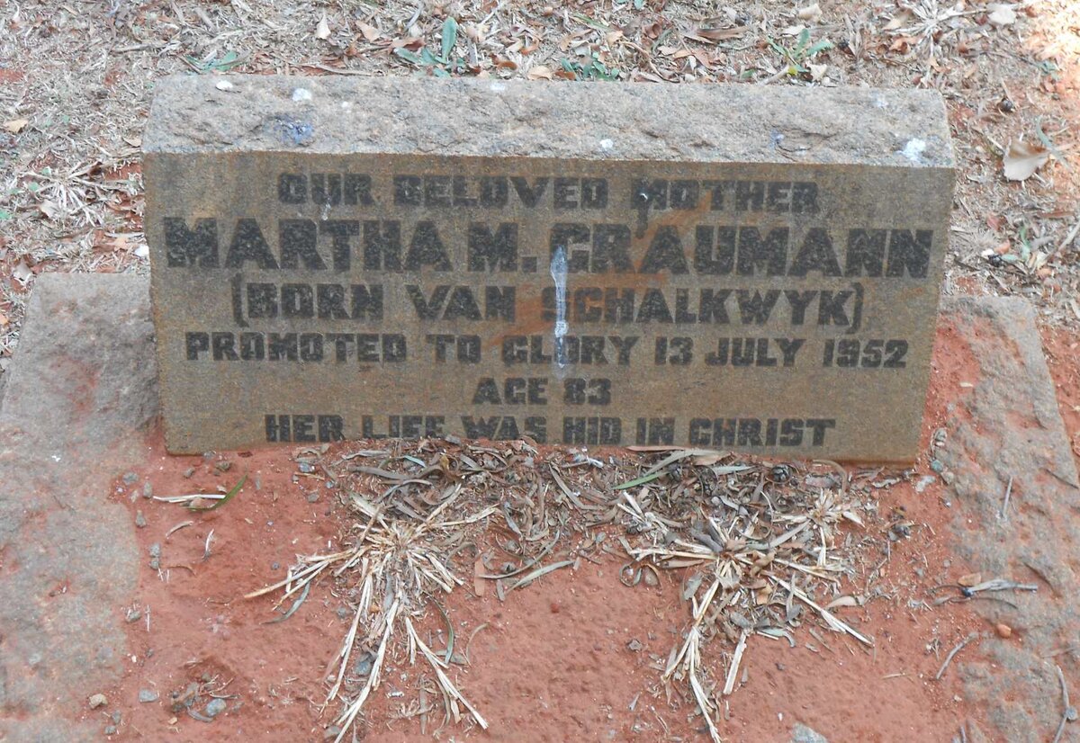 GRAUMANN Martha M. nee VAN SCHALKWYK -1952