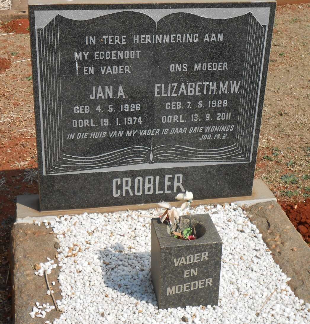 GROBLER Jan A. 1926-1974 &amp; Elizabeth M.W. 1928-2011