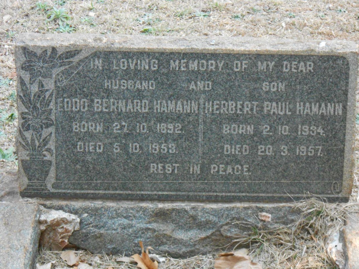 HAMANN Eddo Bernard 1892-1953 :: HAMANN Herbert Paul 1934-1957