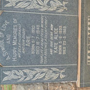 HARTMAN Arie 1893-1948 &amp; Kate Alice 1899-1959