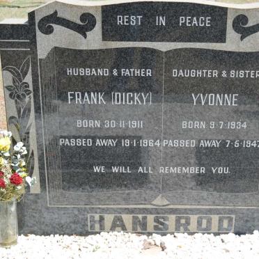 HANSROD Frank 1911-1964 &amp; Jessie 1912-1975 :: HANSROD Yvonne 1934-1947 :: HANSROD Georgina 1936-2013
