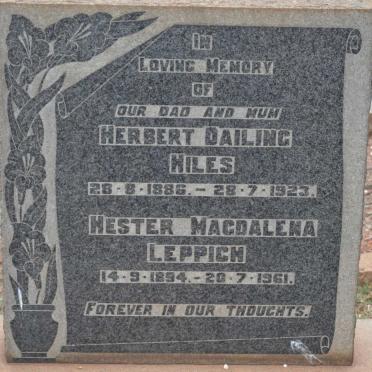 HILES Herbert Dailing 1886-1923 &amp; LEPPICH Hester Magdalena 1894-1961