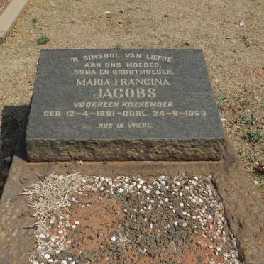 JACOBS Maria Francina voorheen KOEKEMOER 1891-1960