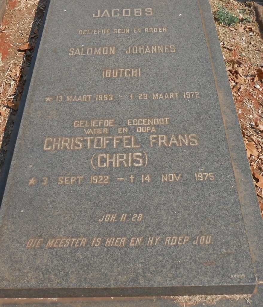 JACOBS Christoffel Frans 1922-1975 :: JACOBS Salomon Johannes 1953-1972