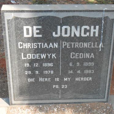 JONGH Christiaan Lodewyk, de 1896-1978 &amp; Petornella Gedina 1899-1983