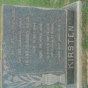 KIRSTEN Frans Hendrik Sadie 1864-1930