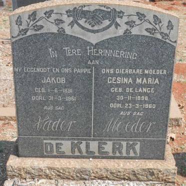 KLERK Jakob, de 1891-1951 &amp; Gesina Maria DE LANGE 1896-1960