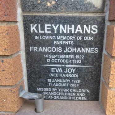 KLEYNHANS Francois Johannes 1922-1993 &amp; Eva Joy HARROD 1928-2004