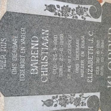 KLOPPER Barend Christiaan 1910-1968 &amp; Elizabeth J.C. 1918-1985