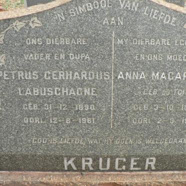 KRUGER Petrus Gerhardus Labuschagne 1890-1961 &amp; Anna Magaretha DU TOIT 1896-1958