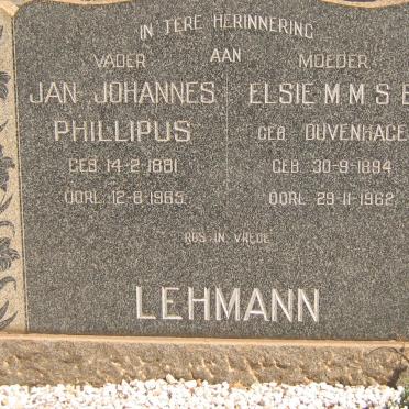 LEHMANN Jan Johannes Phillipus 1881-1965 &amp; Elsie M.M.S.E. DUVENHAGE 1894-1962