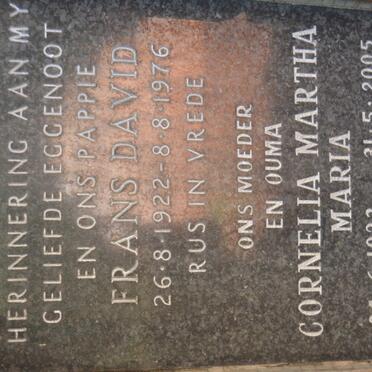 LENSLEY Frans David 1922-1976 &amp; Cornelia Martha Maria 1923-2005