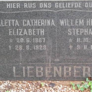 LIEBENBERG Willem Hendrik Stephanus 1861-1936 &amp; Aletta Catherina Elizabeth 1867-1929