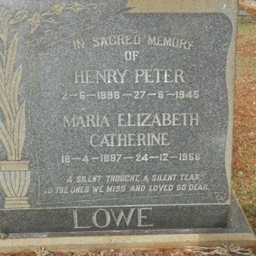LOWE Henry Peter 1896-1945 &amp; Maria Elizabeth Catherine 1897-1958