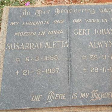 LUBBE Gert Johannes Alwyn 1912-1968 &amp; Susarrah Aletta 1889-1967