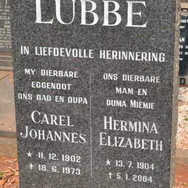 LUBBE Carel Johannes 1902-1973 &amp; Hermina Elizabeth 1904-2004