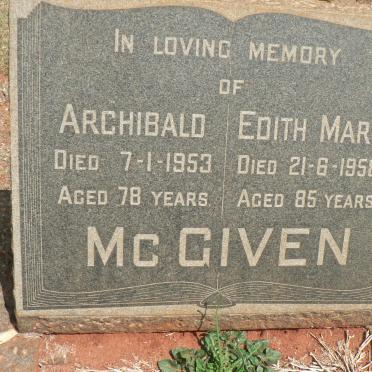 McGIVEN Archibald -1953 &amp; Edith Mary -1958