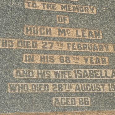 McLEAN Hugh -1925 &amp; Isabella -1953