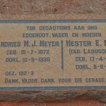 MEYER Andries M.J. 1872-1936 &amp; Hester E. LABUSCHAGNE 1878-1924