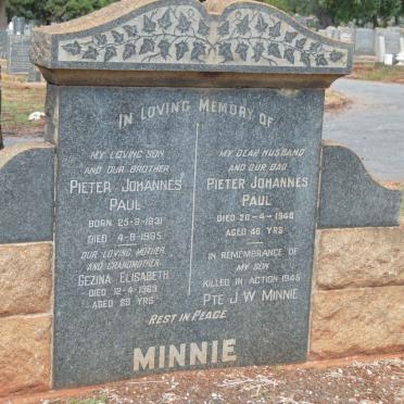 MINNIE Pieter Johannes Paul -1946 &amp; Gezina Elizabeth -1969 :: MINNIE Pieter Johannes Paul 1931-1985 :: MINNIE J.W. -1945