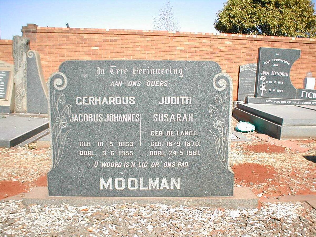 MOOLMAN Jacobus Johannes 1863-1955 &amp; Susarah DE LANGE 1870-1961