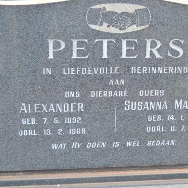 PETERS Alexander 1892-1968 &amp; Susanna Magadalena 1905-1967