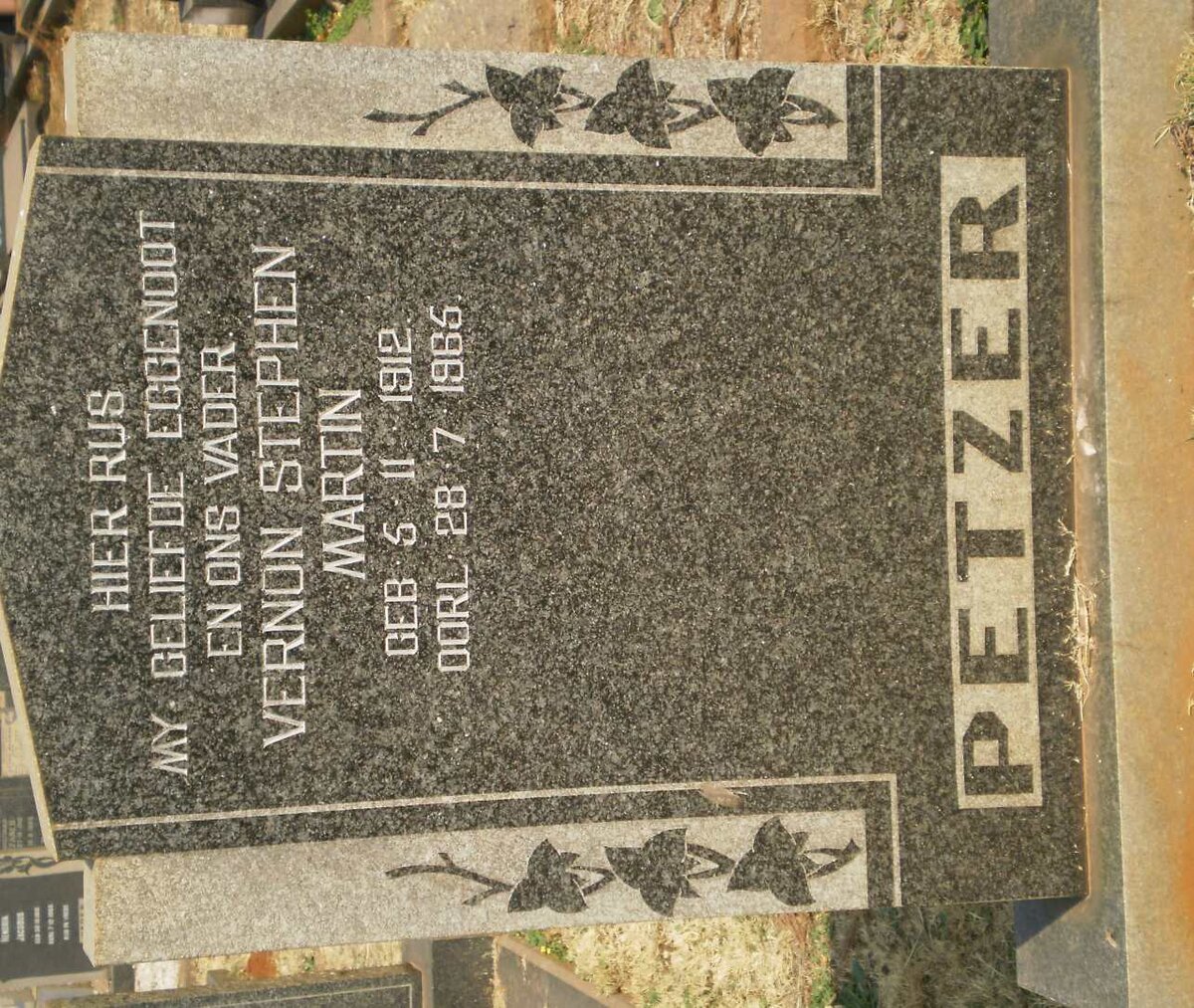 PETZER Vernon Stephen Martin 1912-1965