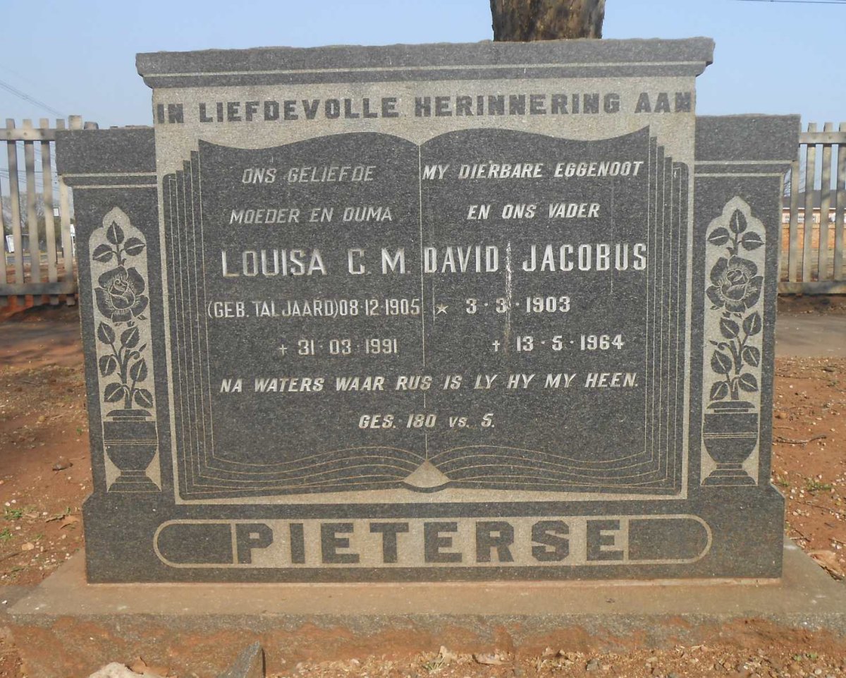 PIETERSE David Jacobus 1903-1964 &amp; Louisa C.M. TALJAARD 1905-1991