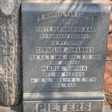 PIETERS Cornelius Johannes 1906-1950 &amp; Maria Sophia DU PLESSIS 1885-1975
