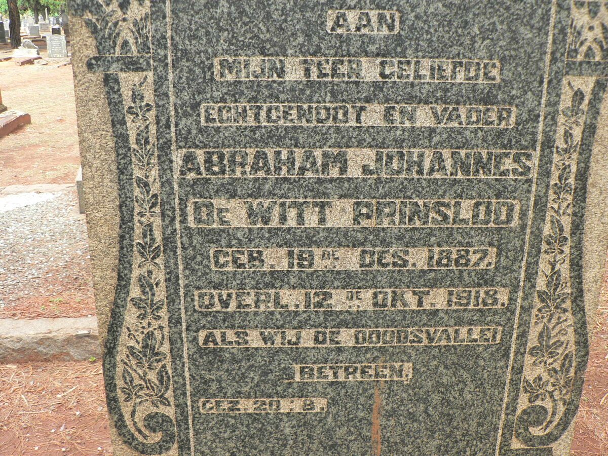 PRINSLOO Abraham Johannes De Witt 1887-1918