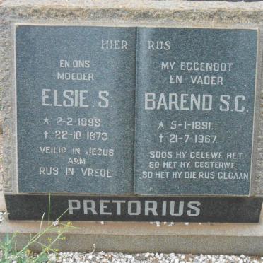 PRETORIUS Barend S.C. 1891-1967 &amp; Elsie S. 1899-1973