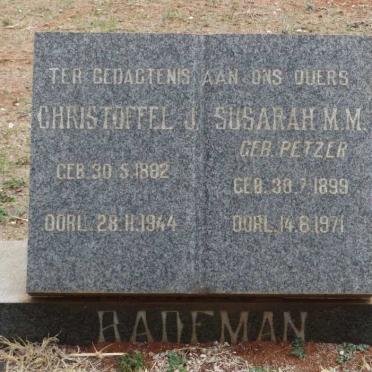 RADEMAN Christoffel J. 1882-1944 &amp; Susarah M.M PETZER 1899-1971