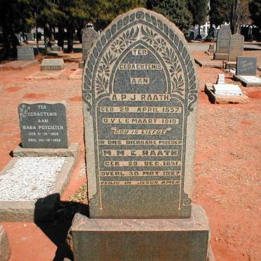 RAATH A.P.J. 1857-1919 &amp; M.M.E. 1851-1927