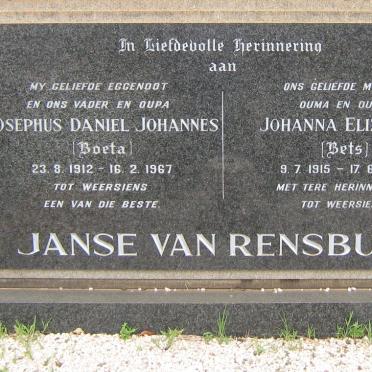 RENSBURG Josephus Daniel Johannes, Janse van 1912-1967 &amp; Johanna Elizabeth 1915-1994