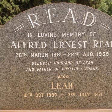 READ Alfred Ernest 1881-1959 &amp; Leah 1890-1971